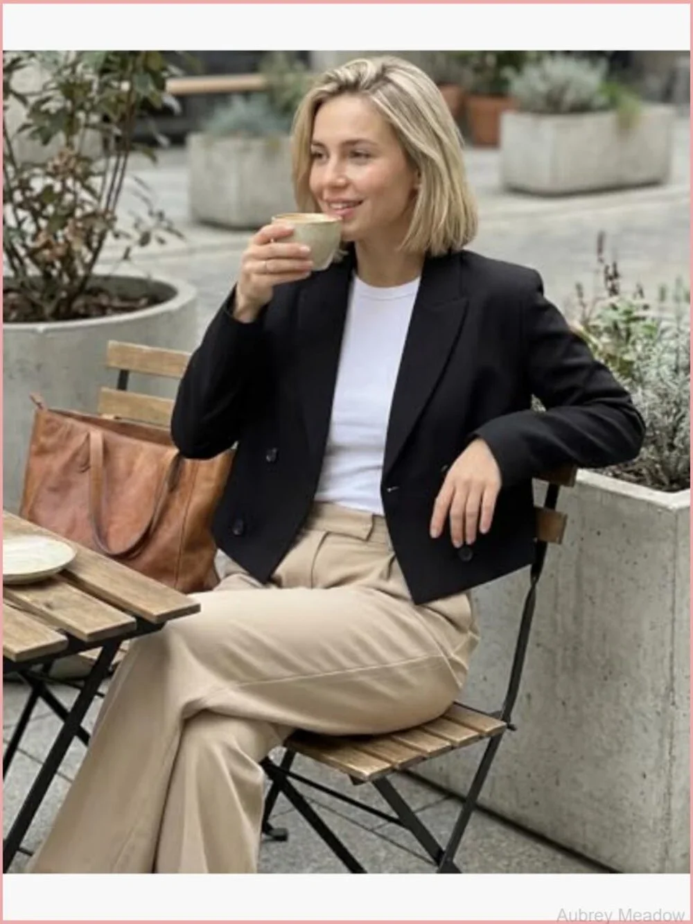 Double Breasted Cropped Blazer Jacket - Notched Lapel Long Sleeve Casual Office